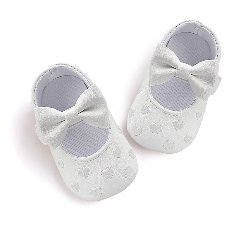 Baby Shoes Classic Dress Cute Bow-knot Heart Anti-slip Soft Sole First Walkers Infant Baby Girls Toddler Shoes 0-18m