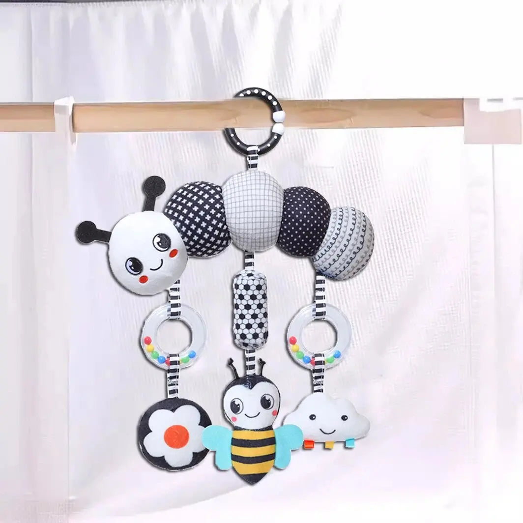 New Baby Carseat Toy Black & White Rattle Hanging Activity Stroller Toy for Newborns Boys and Girls Gifts Crocodile Caterpillar