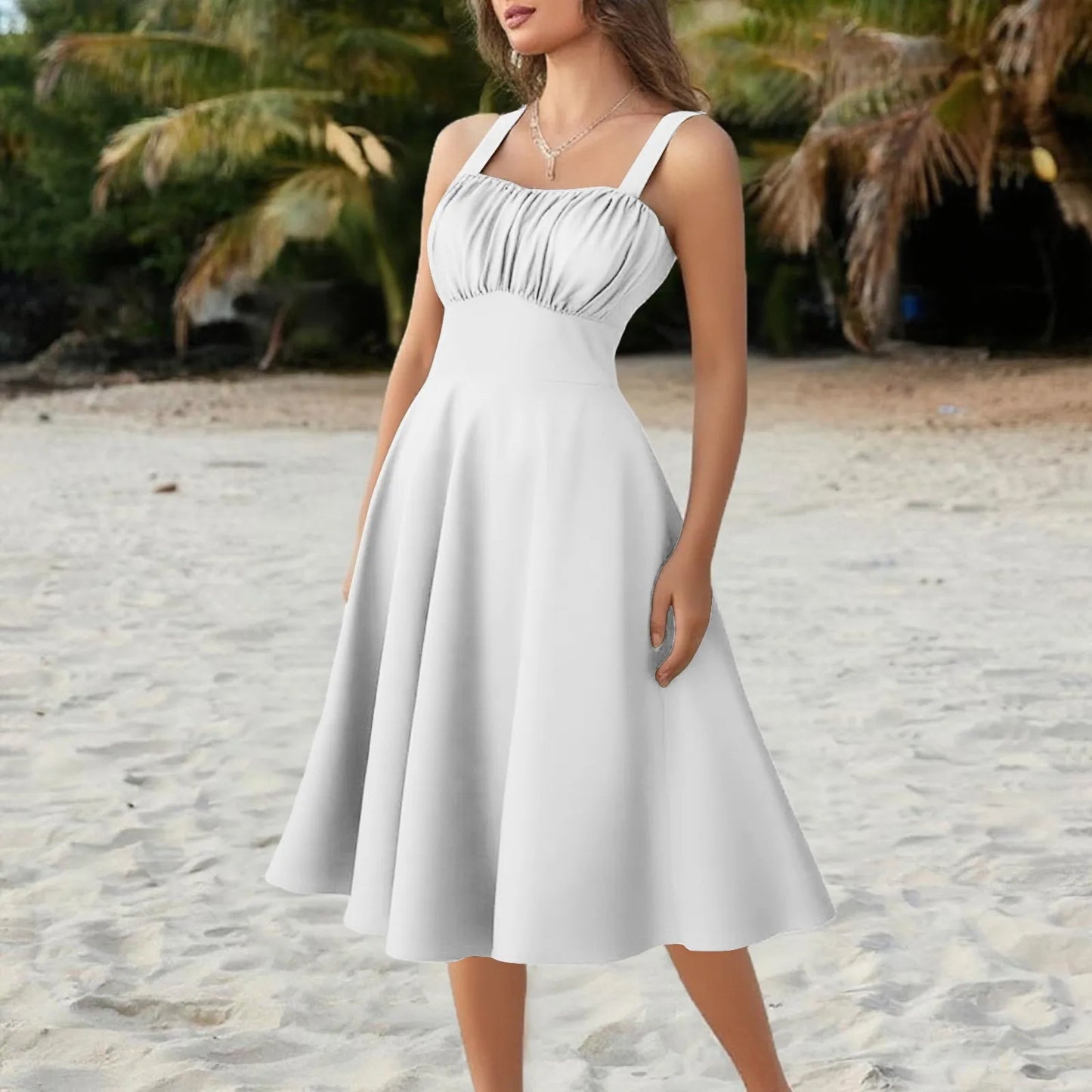 New Women'S Vintage Sleeveless Pleated Patchwork Cute A-Line Hem Solid Dresses Vestidos Mujer Veranoa 2025 Women Clothing