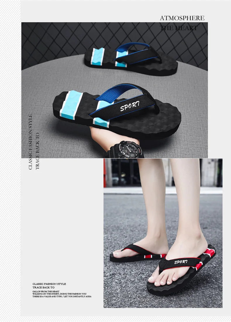 Summer Breathable Men's Flip Flops With Massage Indoor and Outdoor Slippers For Men Beach Sandals Fashionable Contrasting Slides