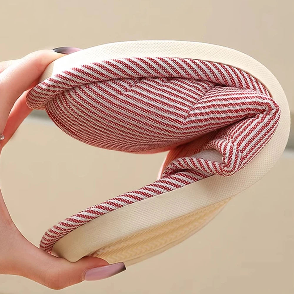 ZHIDA Spring and Autumn Cotton Slippers Indoor Slippers Warm Plush Home Shoes Linen Non-slip Mute Flats Couple House Slides