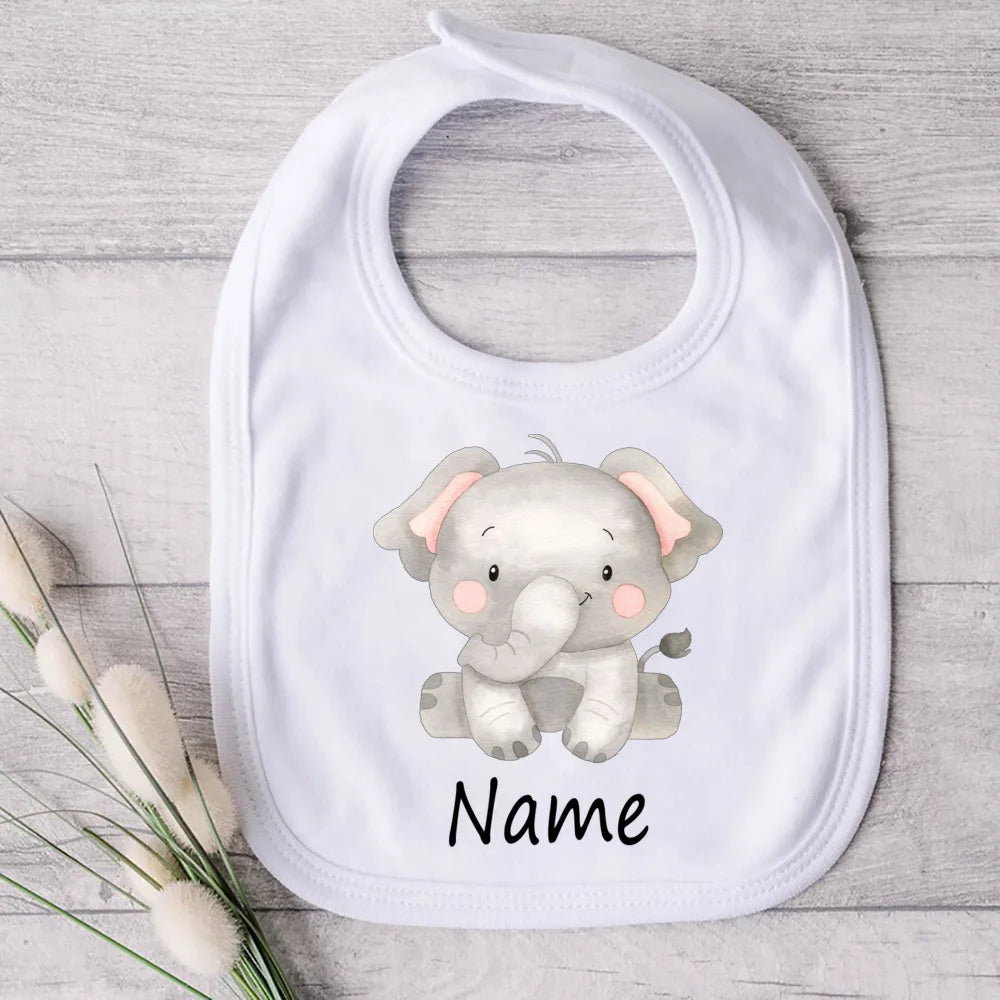 Personalized Baby Bibs Custom Name Toddler Bib Cute Animal Print Infant Bibs Newbron Shower Gift Boys Girls Bib Baby Burp Cloths