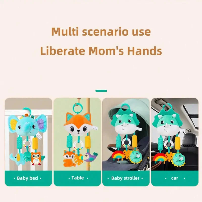Crib Hanging Rattles Toys Baby Toys Cartoon Animal Spiral Hanging Toy with Ringing Bell Stroller Car Toys for Infant Newborn