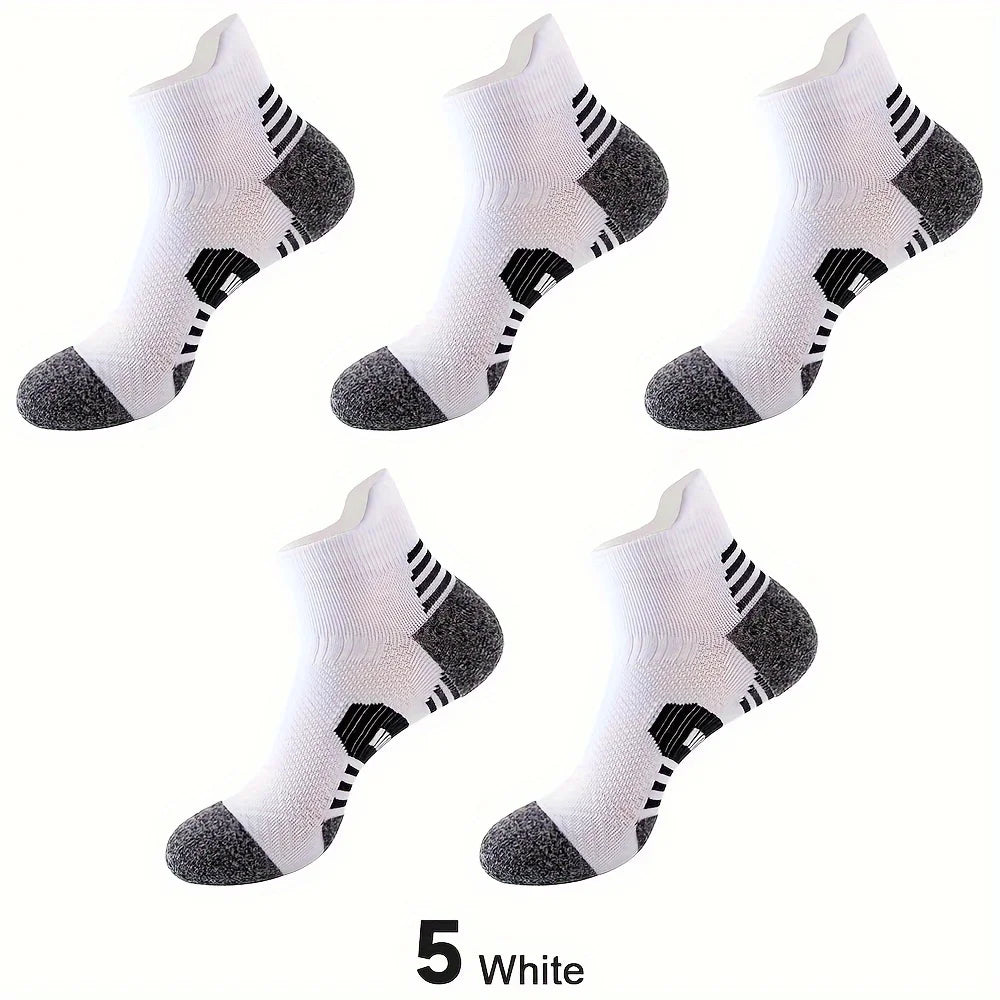 5 pairs of men's comfortable ankle socks, sports sweat absorbing and odor proof socks, suitable for outdoor running socks