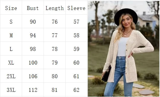 Autumn New Women's Milled Pit Stripe V-Neck Solid Colour Button Long Sleeve Ladies Casual Extensions Cardigan Jacket Coat