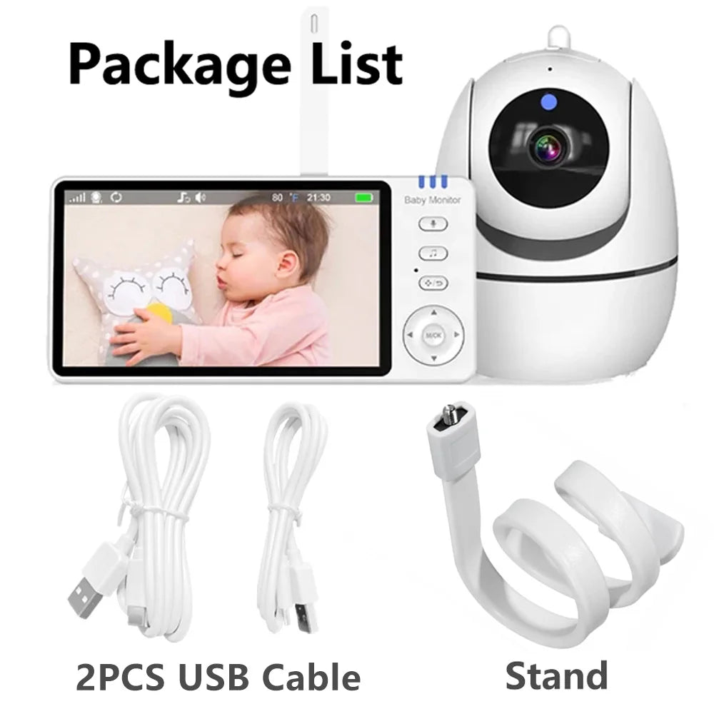 5Inch Video Baby Monitor With Pan Tilt  Surveillance Camera Two Way Audio Night Vision Intercom Auto IPS Screen Nanny with Stand