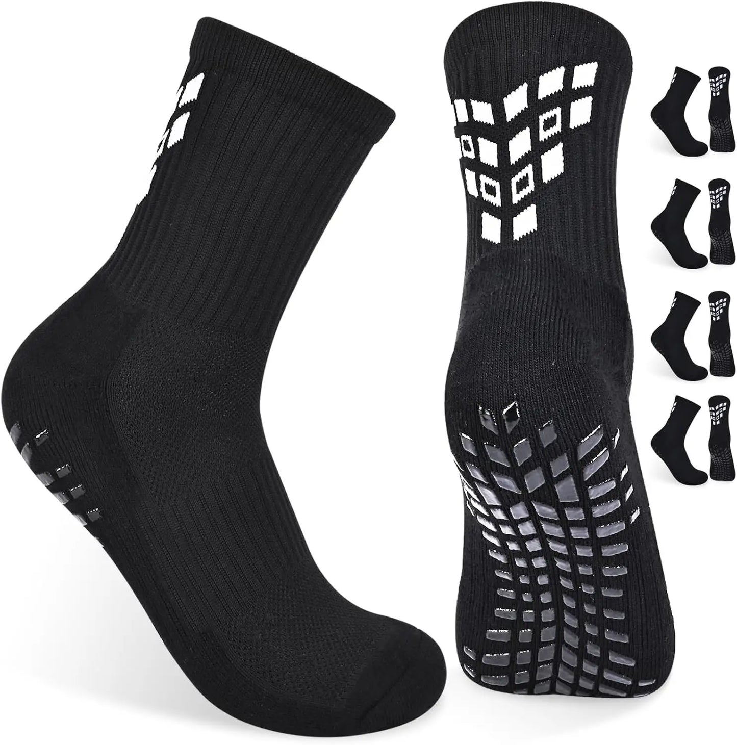 4 Pairs Non-slip Soccer Sports Socks Grip Football Basketball Socks Men Women 6-8.5 9-12