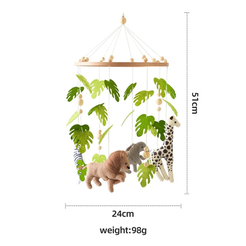 Baby Rattle Wooden Crib Mobile Bed Bell Toys Soft Felt Forest Animal Doll Toy Kid Stroller Comfort Crib Hanging Bracket Toy Gift