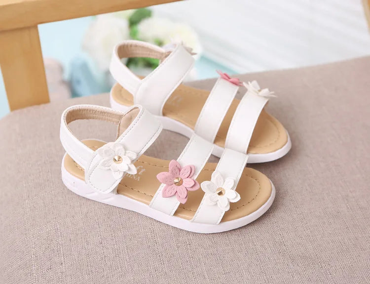 2024 Summer New Girls Sandals Kids Floral Sandals with 3 Flowers Princess Sweet for Wedding Party Dress Shoes Kids Sandals 21-36