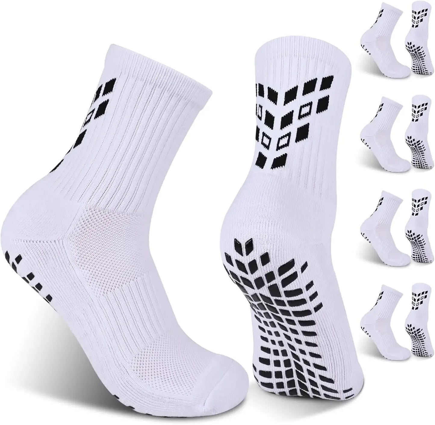 4 Pairs Non-slip Soccer Sports Socks Grip Football Basketball Socks Men Women 6-8.5 9-12