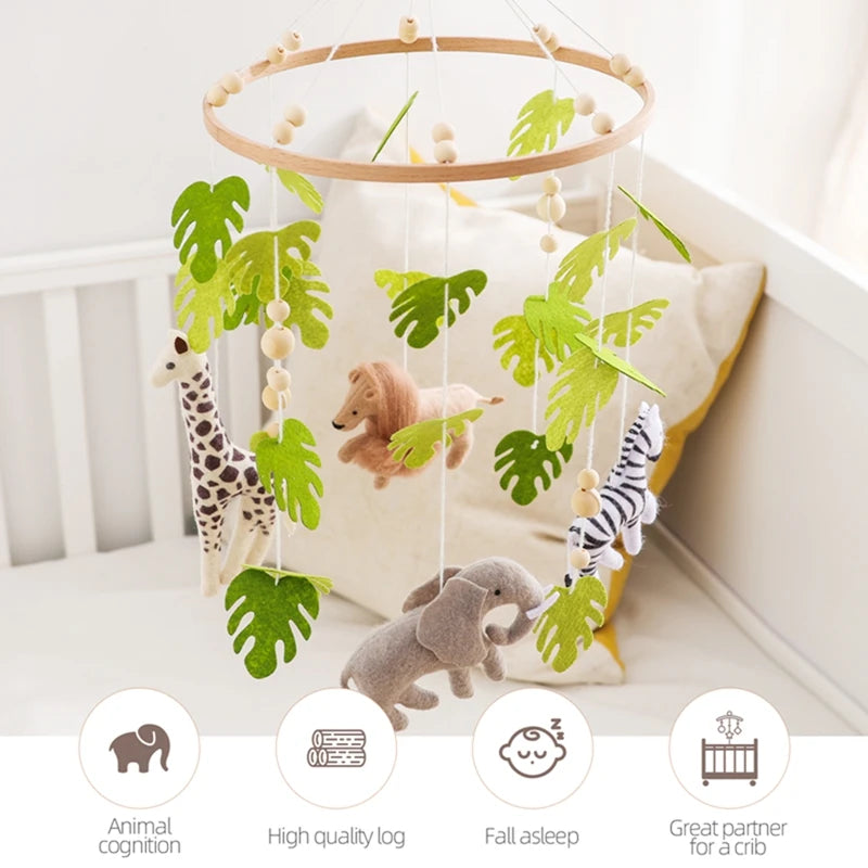 Baby Rattle Wooden Crib Mobile Bed Bell Toys Soft Felt Forest Animal Doll Toy Kid Stroller Comfort Crib Hanging Bracket Toy Gift