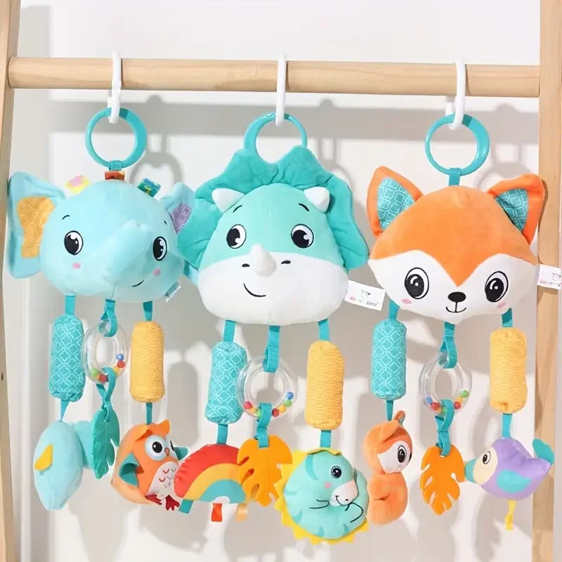 Crib Hanging Rattles Toys Baby Toys Cartoon Animal Spiral Hanging Toy with Ringing Bell Stroller Car Toys for Infant Newborn