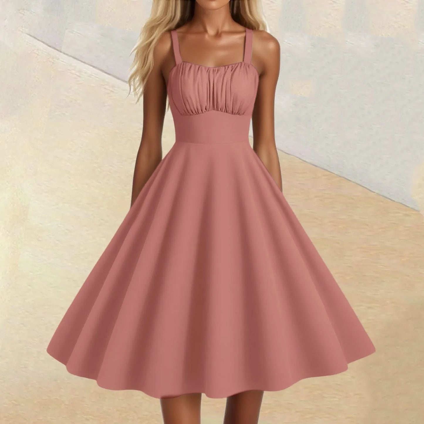 New Women'S Vintage Sleeveless Pleated Patchwork Cute A-Line Hem Solid Dresses Vestidos Mujer Veranoa 2025 Women Clothing