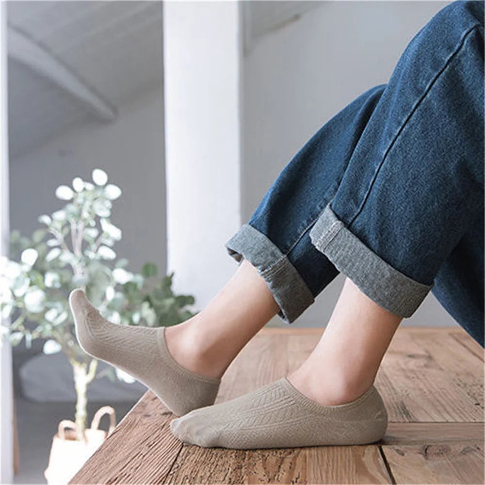 10 Pieces=5 Pairs Twists Cotton Tube Socks for Men Short Boat Socks Invisible Summer Thin Versatile Anti Odor Calcetines