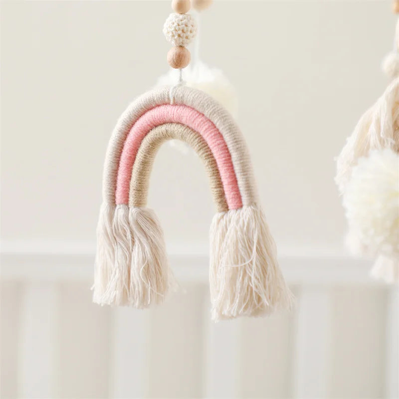 Baby Rattle Wooden Crib Mobile Bed Bell Toys Soft Felt Forest Animal Doll Toy Kid Stroller Comfort Crib Hanging Bracket Toy Gift