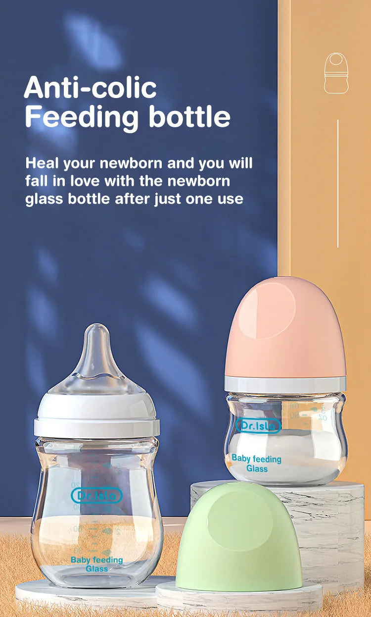 MAMIJOY 2PCS 90ML/160ML Baby Bottle Newborn Glass Bottles Anti-flatulence Milk Feeding Bottles Infant 0-3 Month BPA Free GB01＆02