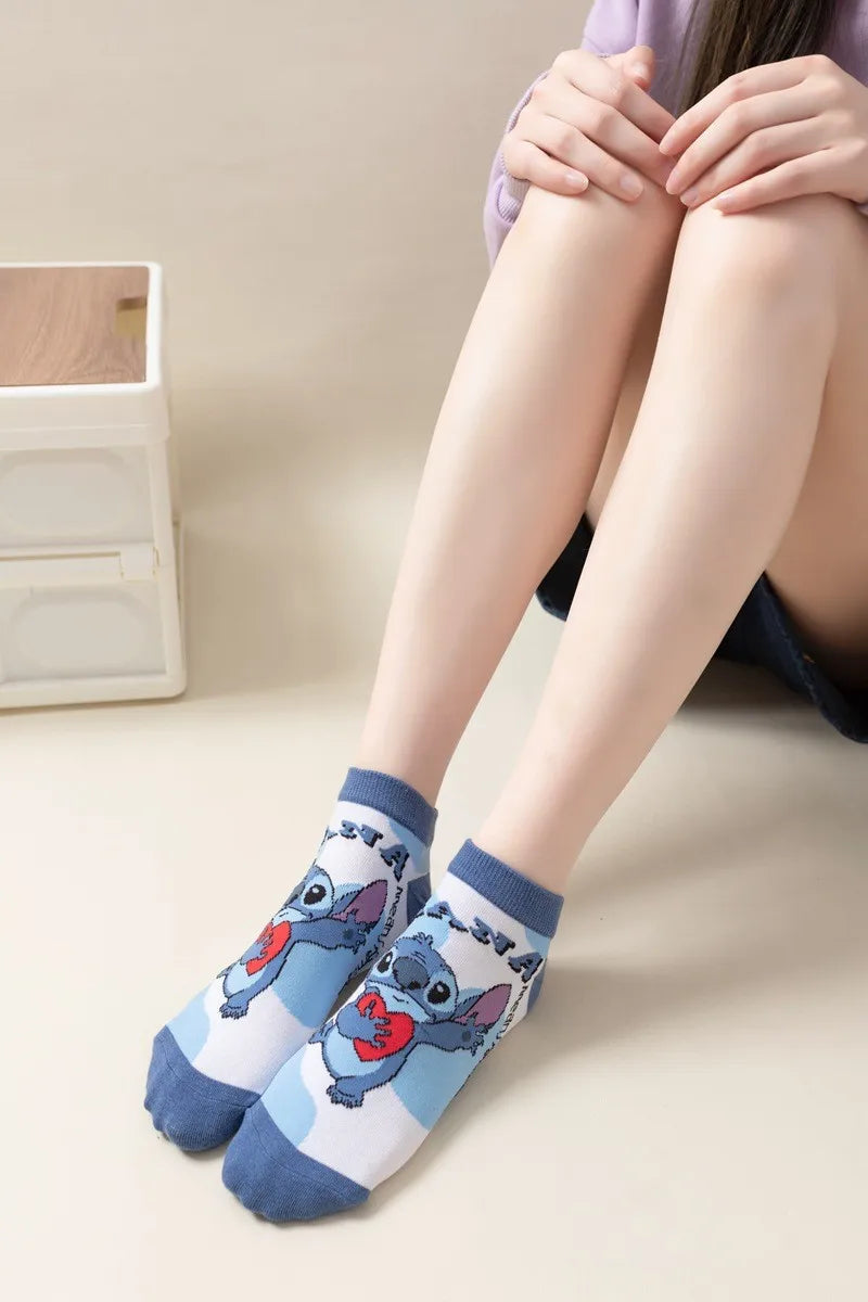 5pairs/set Disney Mickey Mouse Short Woman Socks Anime Donald Sweat Summer Cotton Girl Women's Boat Socks Ankle Low Female Sock