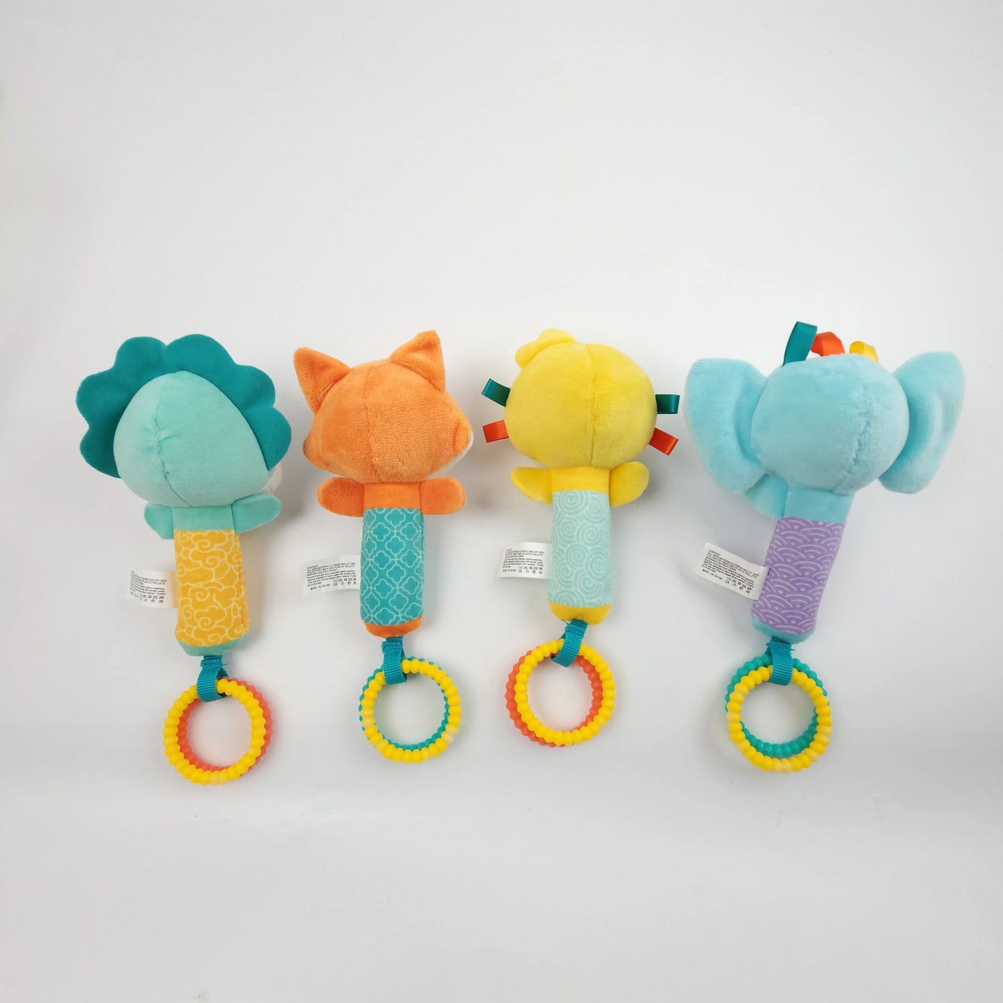 Baby Rattles Toys Soft Hand Crank Cartoon Animal with BB Call Voice Plush Toys Squeaky Sensory Travel Accessories for Toddler