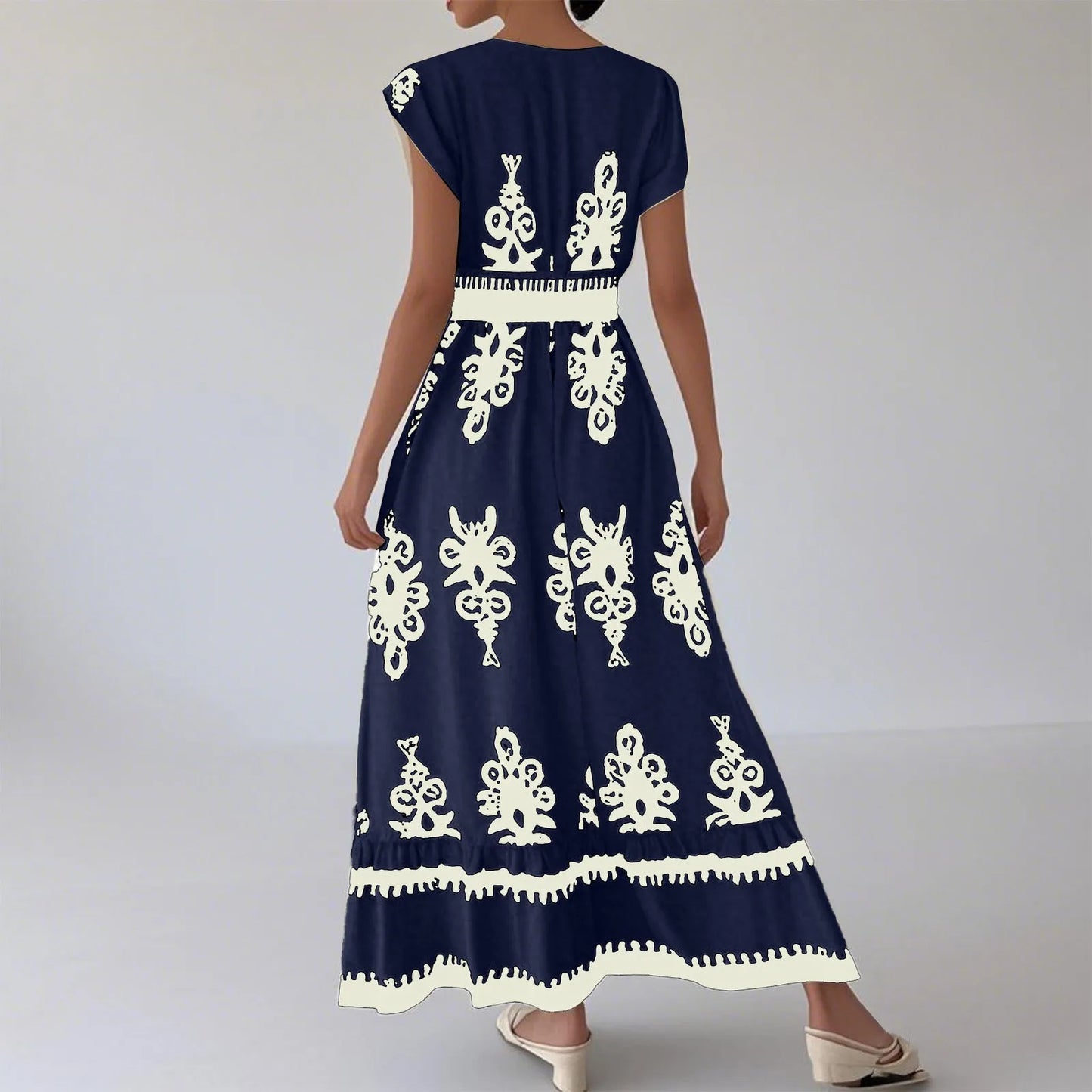 Fashion Sleeveless Maxi Boho Dress Women 2025 Summer Print Waist Bohemian Elegant Short Sleeve Dresses For Women Robe Femme