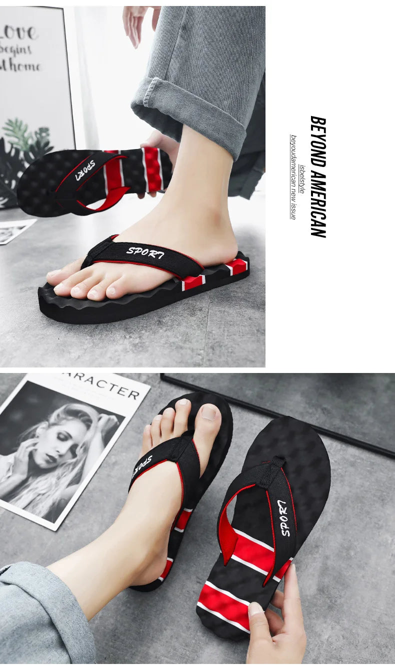 Summer Breathable Men's Flip Flops With Massage Indoor and Outdoor Slippers For Men Beach Sandals Fashionable Contrasting Slides