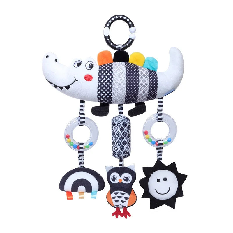 New Baby Carseat Toy Black & White Rattle Hanging Activity Stroller Toy for Newborns Boys and Girls Gifts Crocodile Caterpillar