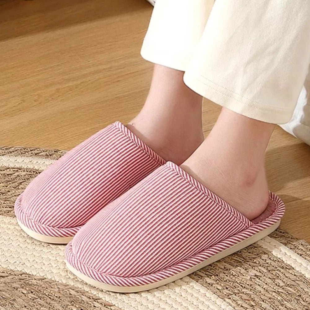 ZHIDA Spring and Autumn Cotton Slippers Indoor Slippers Warm Plush Home Shoes Linen Non-slip Mute Flats Couple House Slides