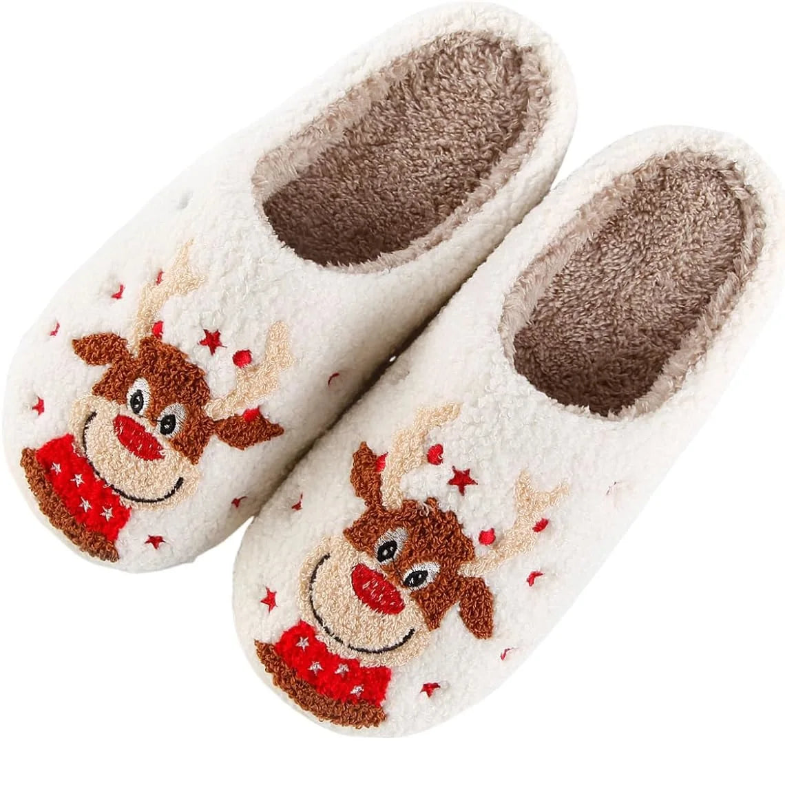 Christmas Elk Plush Slippers Comfortable Flat Thermal Slippers Anti Slip Fluffy Home Slippers Soft Couple Slippers for Men Women