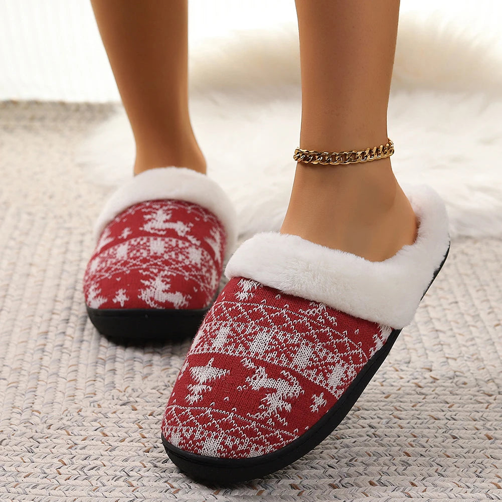 Christmas Plush Indoor Slippers Non-Slip Cute Bedroom Slides Soft Fluffy Cartoon Slippers House Slippers for Men Women