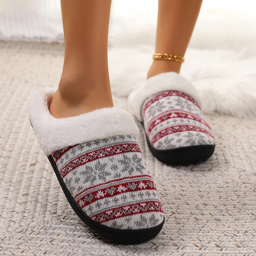 Christmas Plush Indoor Slippers Non-Slip Cute Bedroom Slides Soft Fluffy Cartoon Slippers House Slippers for Men Women