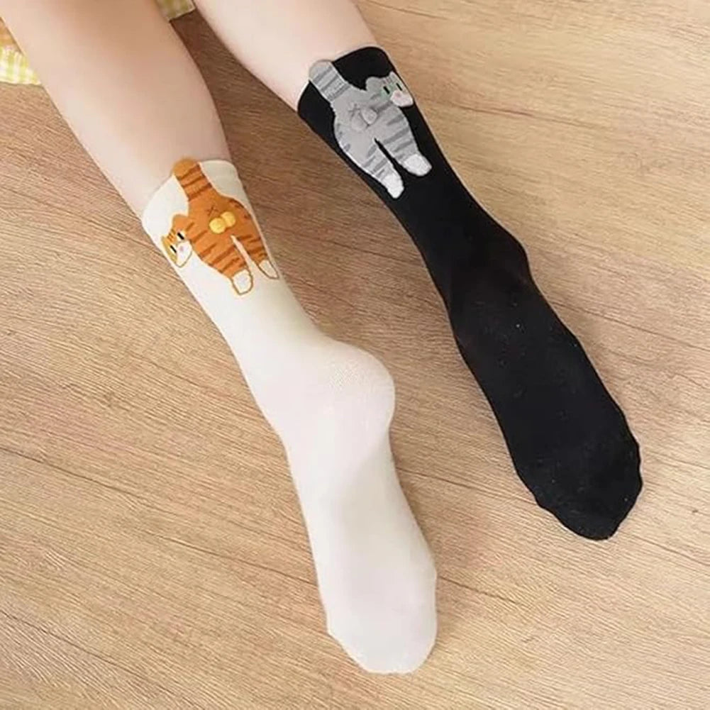 2Pcs Funny Cotton Socks with Balls Cartoon Animal Socks Cat Middle Tube Socks Novelty Gifts for Cat Lovers
