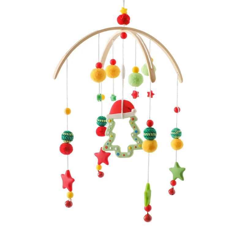 Baby Rattle Wooden Crib Mobile Bed Bell Toys Soft Felt Forest Animal Doll Toy Kid Stroller Comfort Crib Hanging Bracket Toy Gift