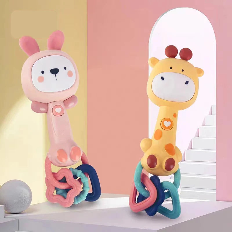 Baby Musical Rattle Toy-Light-Up Teether & Sensory Chew, BPA-Free Soft Rubber, Baby Shower & 1st Birthday Gift for 6-18 Months