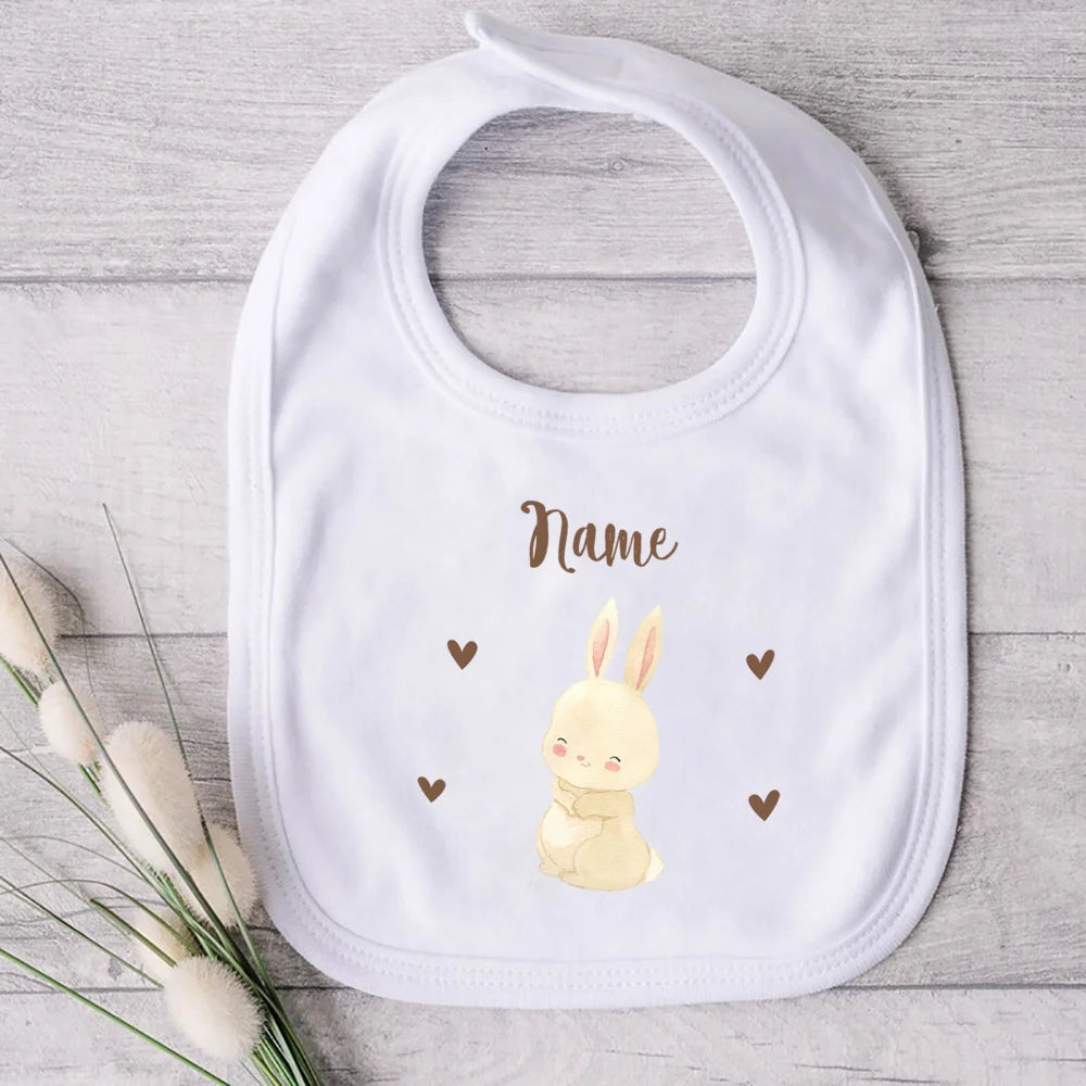 Personalised Animal with Name Baby Bib Girl Boy Cotton Bibs Custom Newborn Saliva Towel Infant Bib Baptism Baby Shower Gift