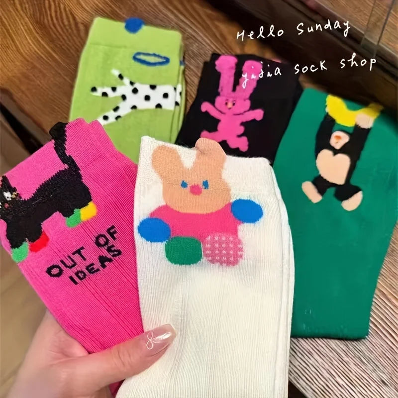 5 Pairs Cartoon Pattern Crew Socks For Men Women Are Comfortable And Breathable, Suitable For Gifts, Parties And Daily Wear