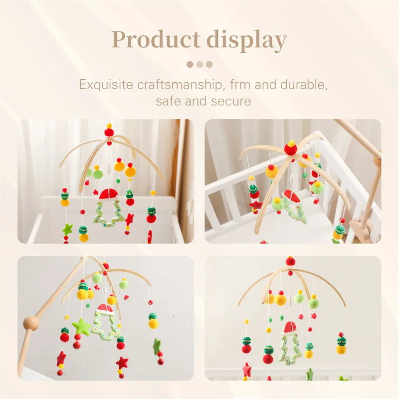Baby Rattle Wooden Crib Mobile Bed Bell Toys Soft Felt Forest Animal Doll Toy Kid Stroller Comfort Crib Hanging Bracket Toy Gift