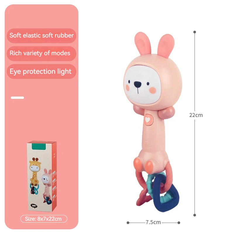Baby Musical Rattle Toy-Light-Up Teether & Sensory Chew, BPA-Free Soft Rubber, Baby Shower & 1st Birthday Gift for 6-18 Months