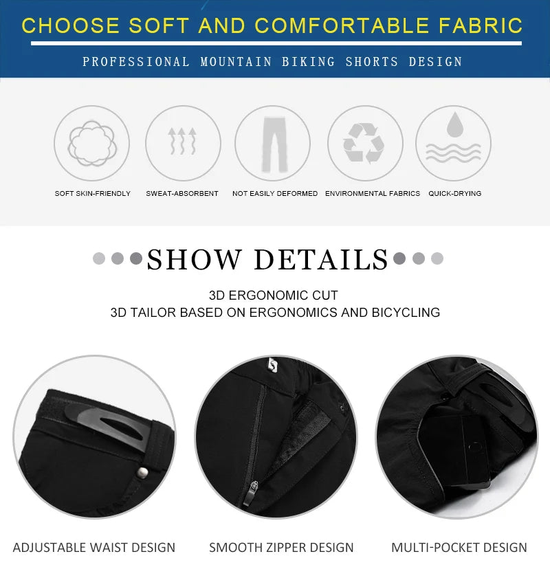 X-TIGER Mountain Bike Shorts Men's Summer Bicycle MTB Shorts Loose Fit Lightweight Outdoor Sports MTB Cycling Shorts