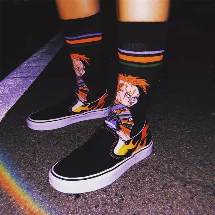 10/20Pairs random color Cartoon Anime Socks for Men Women Chucky Hip Hop Street Fashion Novelty Funny Casual Crew Socks