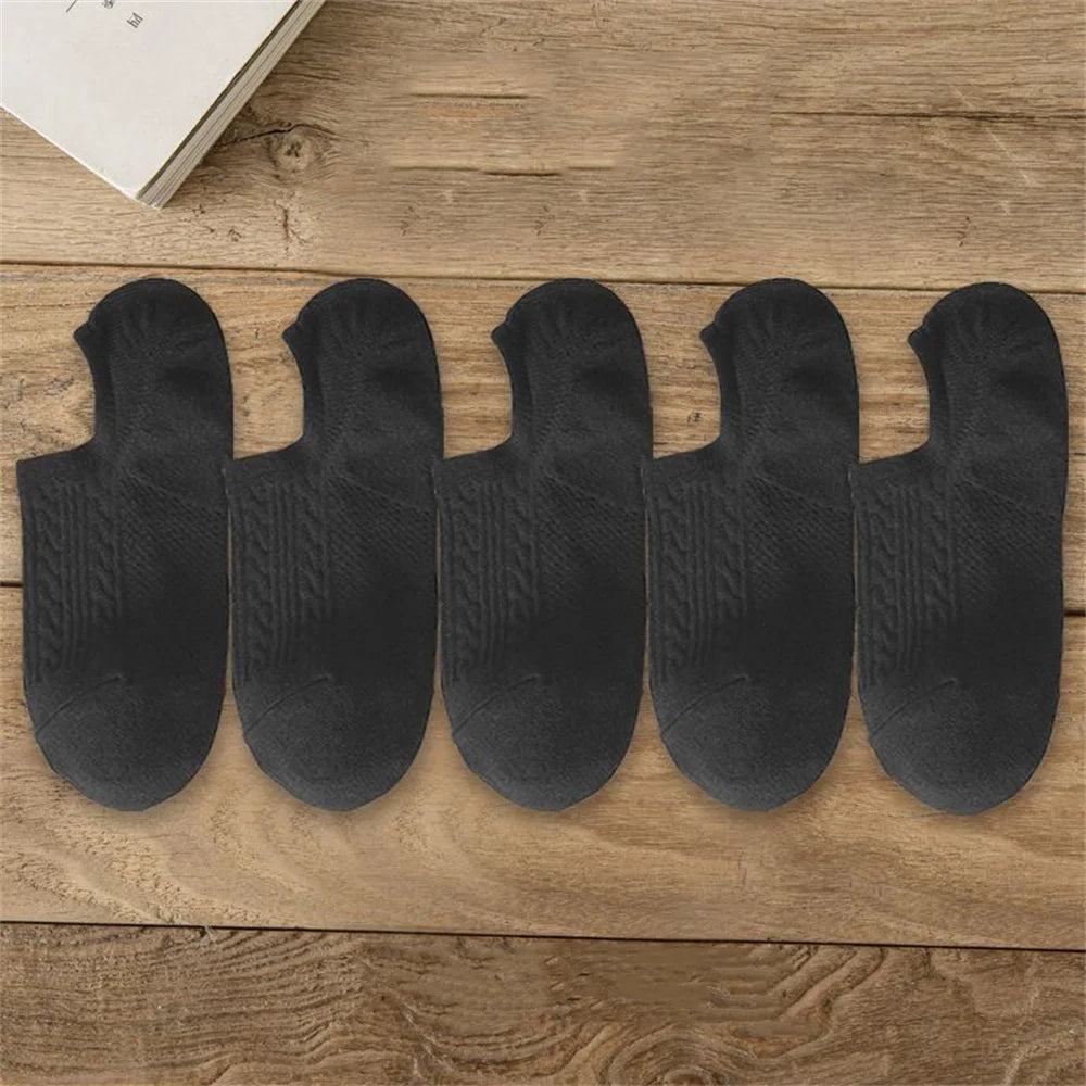 10 Pieces=5 Pairs Twists Cotton Tube Socks for Men Short Boat Socks Invisible Summer Thin Versatile Anti Odor Calcetines