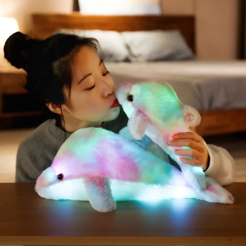 30CM Creative Toy Luminous Pillow Soft Stuffed Plush Glowing Colorful Dolphin Cushion Led Light Toy Gift For Kids Children Girls