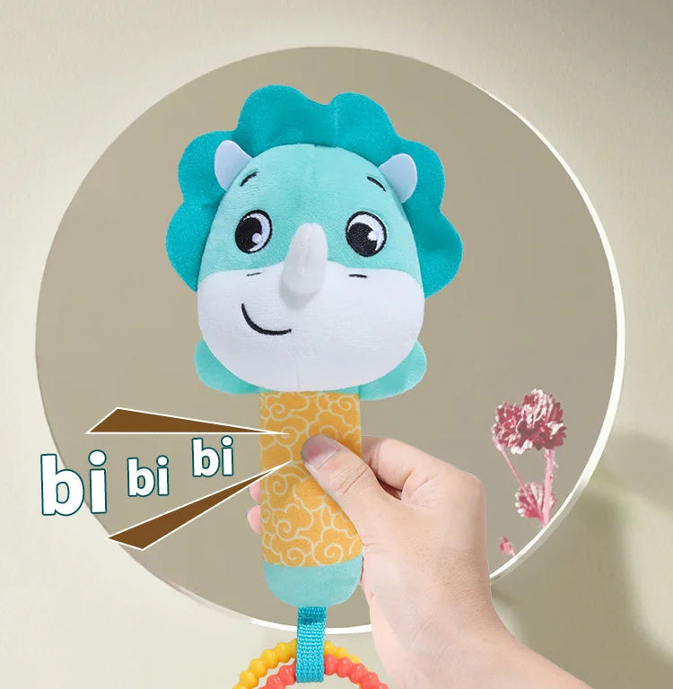Baby Rattles Toys Soft Hand Crank Cartoon Animal with BB Call Voice Plush Toys Squeaky Sensory Travel Accessories for Toddler