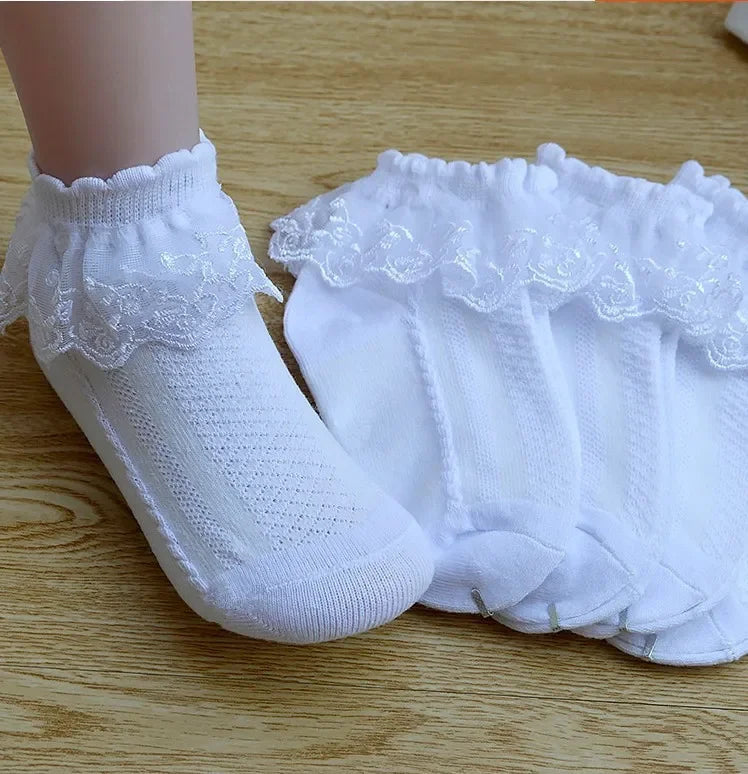 Mesh Socks Breathable Cotton Lace with Ruffle Princess Children Ankle Short Sock White Pink Yellow for Baby Girls Kids Toddler