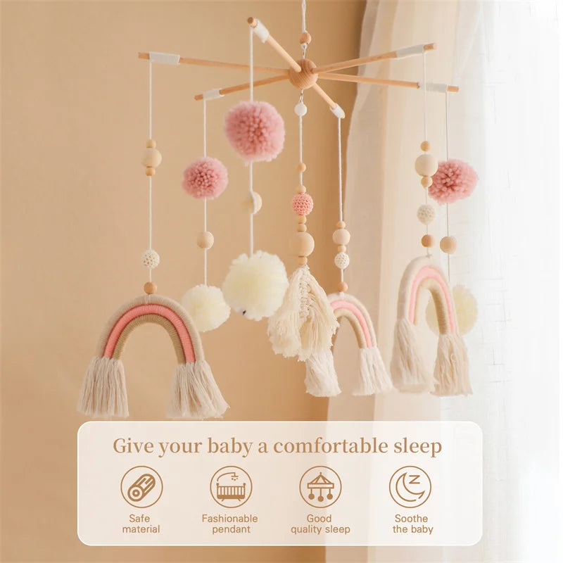 Baby Rattle Wooden Crib Mobile Bed Bell Toys Soft Felt Forest Animal Doll Toy Kid Stroller Comfort Crib Hanging Bracket Toy Gift