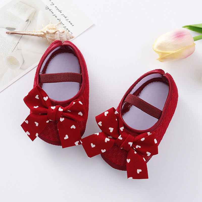 Cute Baby Girls Slip-On Shoes with Bow Detail Flexible Sole and Secure Elastic Band for Indoor and Outdoor Use