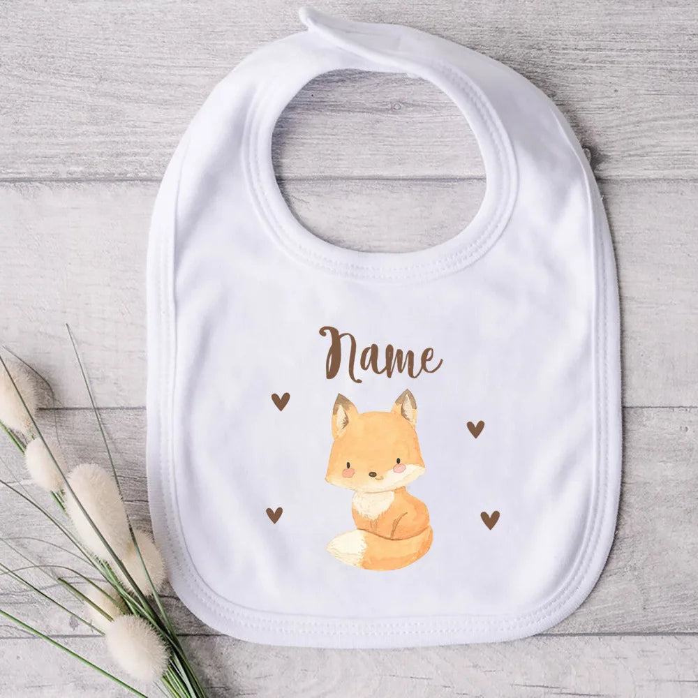 Personalised Animal with Name Baby Bib Girl Boy Cotton Bibs Custom Newborn Saliva Towel Infant Bib Baptism Baby Shower Gift