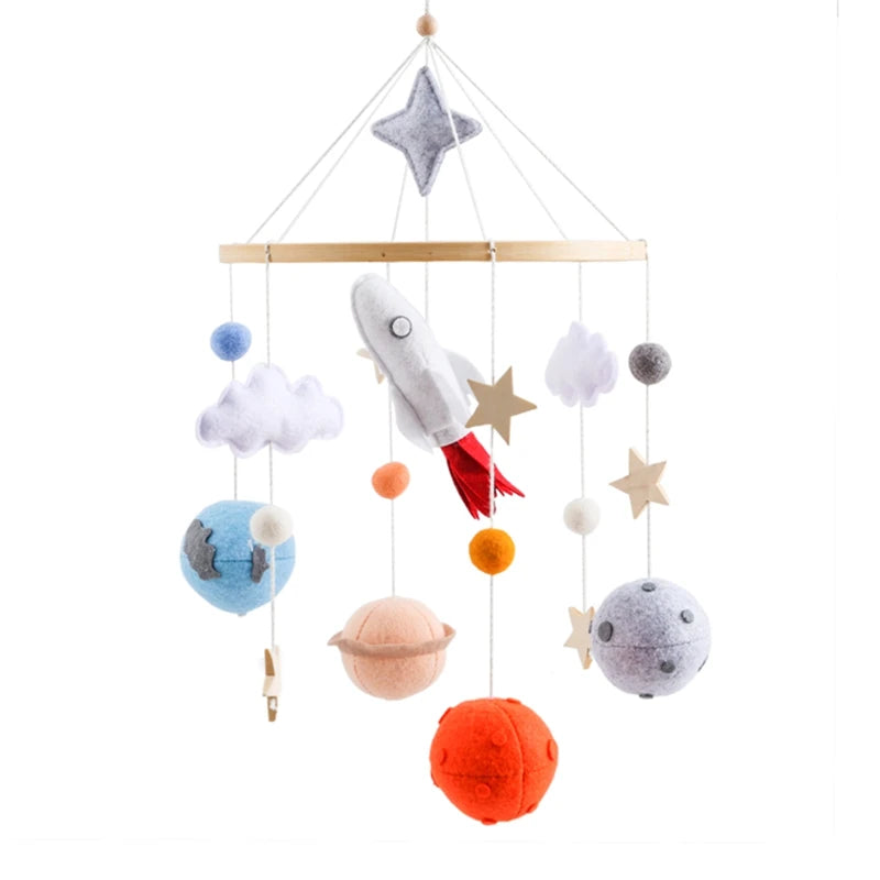 Baby Rattle Wooden Crib Mobile Bed Bell Toys Soft Felt Forest Animal Doll Toy Kid Stroller Comfort Crib Hanging Bracket Toy Gift