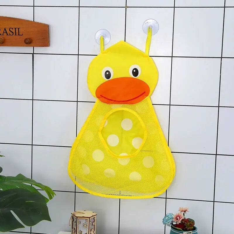 1pcs Cute Duck Tiger Frog Panda Bath Toys Mesh Net Storage Bag Strong Suction Cups Bath Game Bag Bathroom Organizer Water Toys