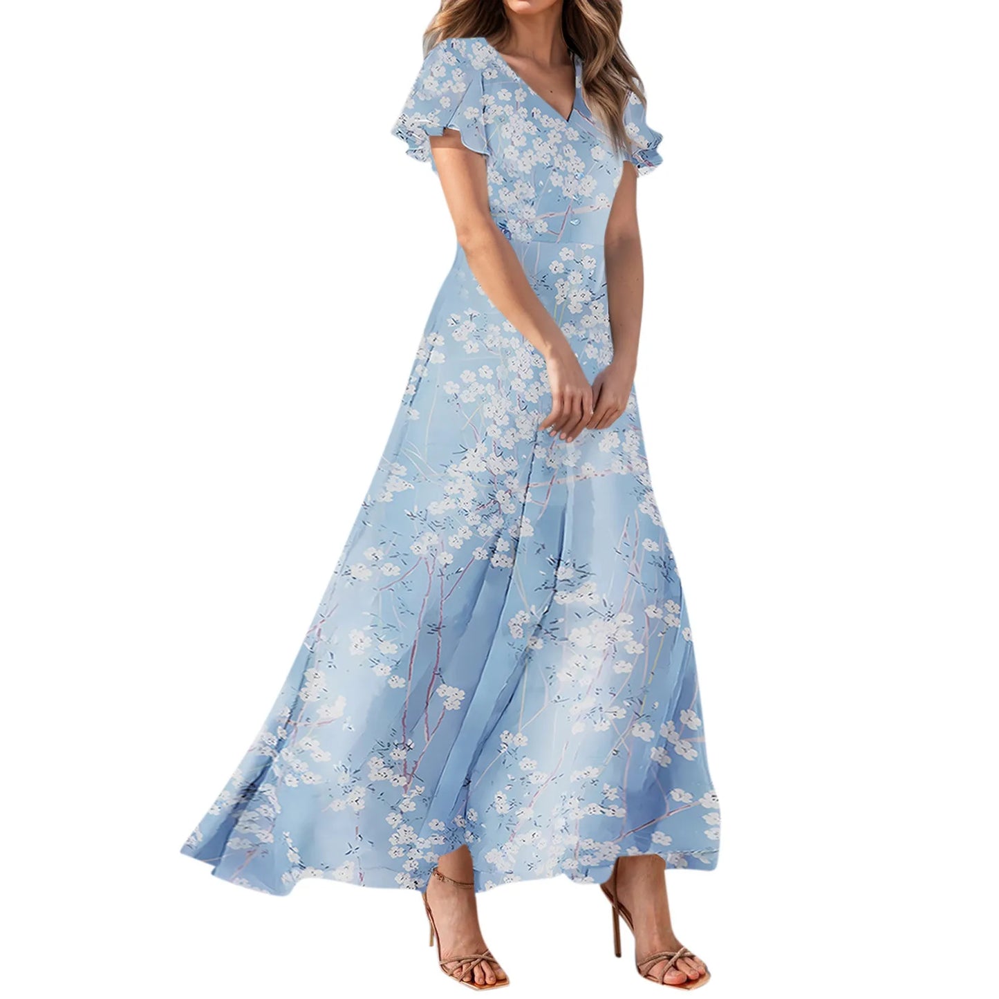 2025 Summer Dresses For Women Casual Short Sleeve Maxi Dresses Cute Floral Maxi Dress Evening Party Wedding Guest Dresses