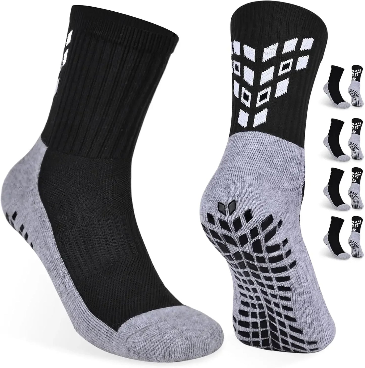 4 Pairs Non-slip Soccer Sports Socks Grip Football Basketball Socks Men Women 6-8.5 9-12