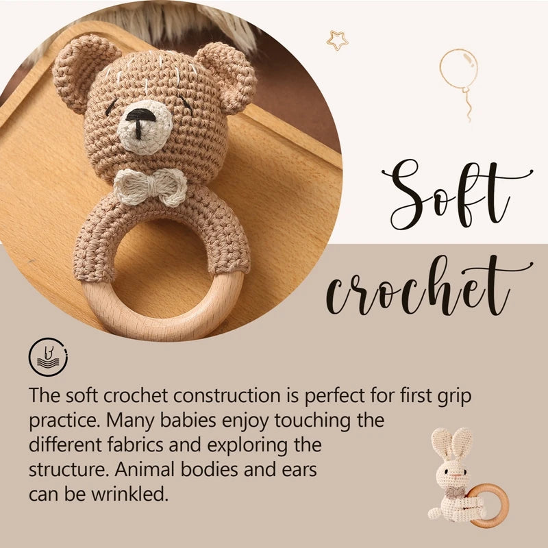 Baby Rattle Bear Crochet Animal Cartoon Music Rattle Toys for Baby Kawaii Teether Rattle Baby Toy 0 12 Months Montessori Toys